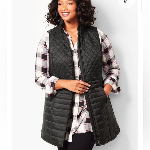 NWT Talbots LONG PRIMALOFT FILLED Quilted PUFFER VEST Navy Blue Shiny Size 1X - Picture 1 of 6